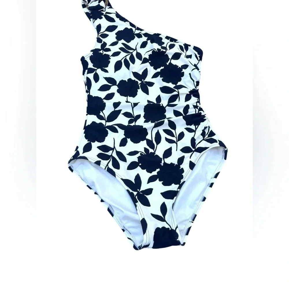 Kate Spade New York One Piece One Shoulder Swimsuit Women Black Geranium Grove